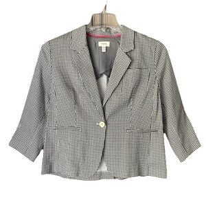 Rafaella Weekend Women’s Blazer Black White Check 3/4 Sleeve Stretch Jacket LP